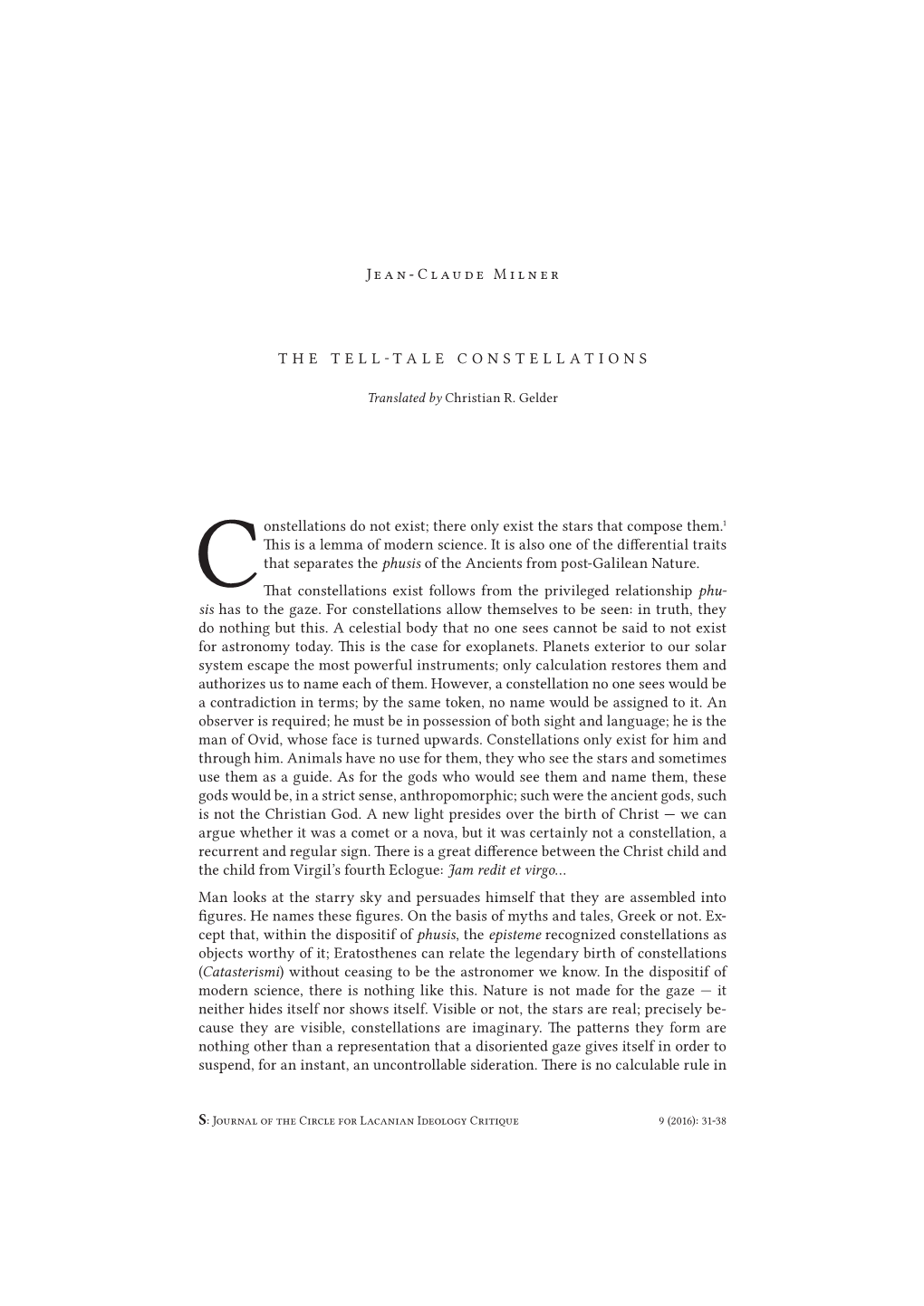 Jean-Claude Milner the Tell-Tale Constellations Constellations Do Not Exist