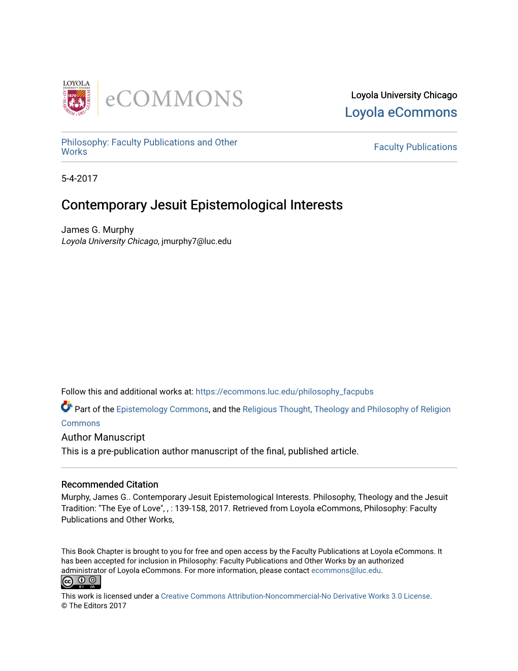 Contemporary Jesuit Epistemological Interests