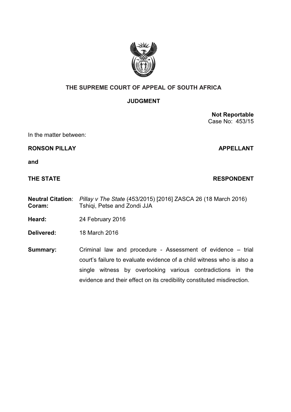 The Supreme Court of Appeal of South Africa s15