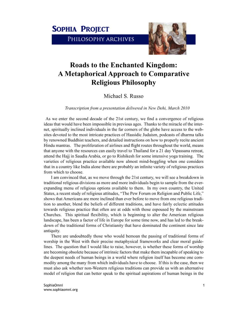 Roads to the Enchanted Kingdom: a Metaphorical Approach to Comparative Religious Philosophy