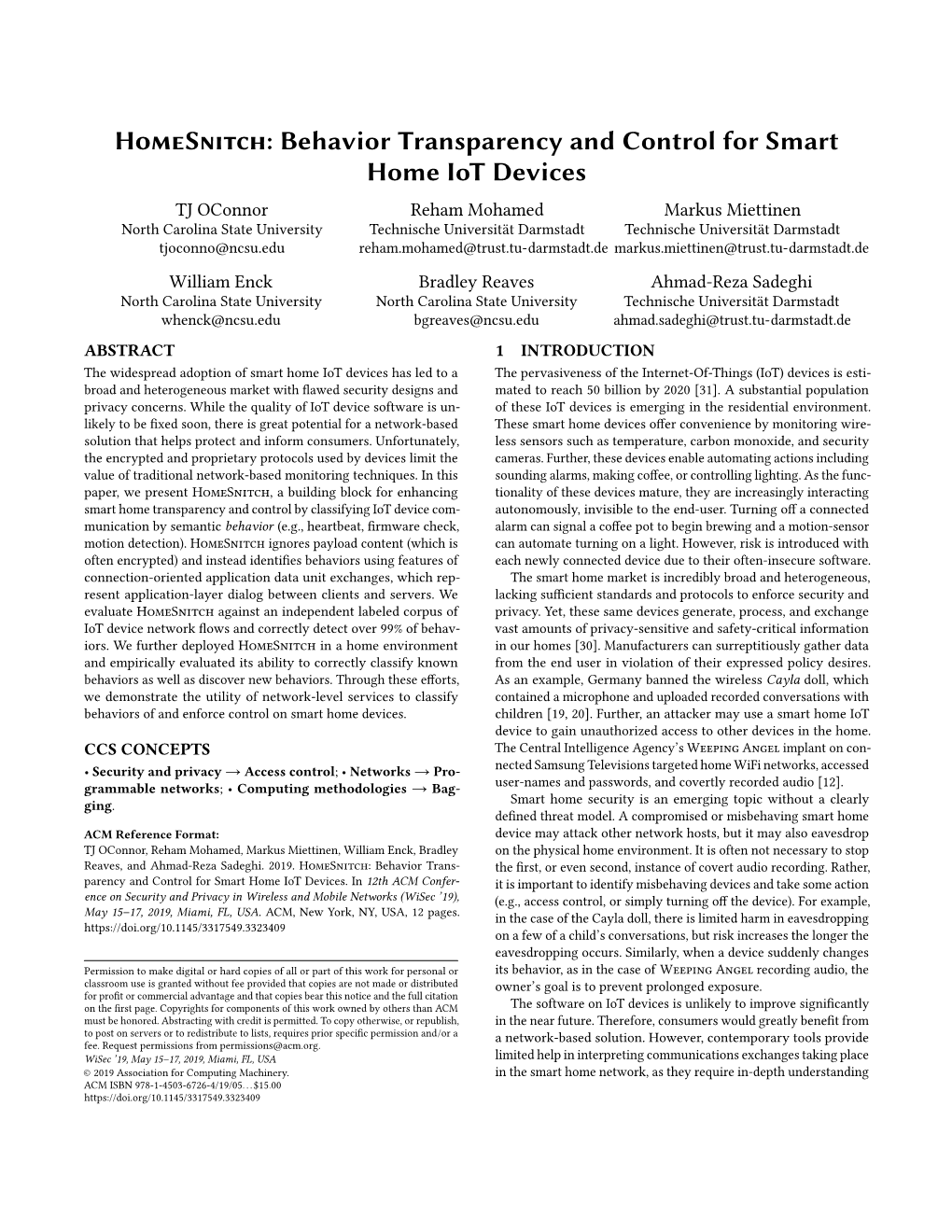 H S : Behavior Transparency and Control for Smart Home Iot Devices