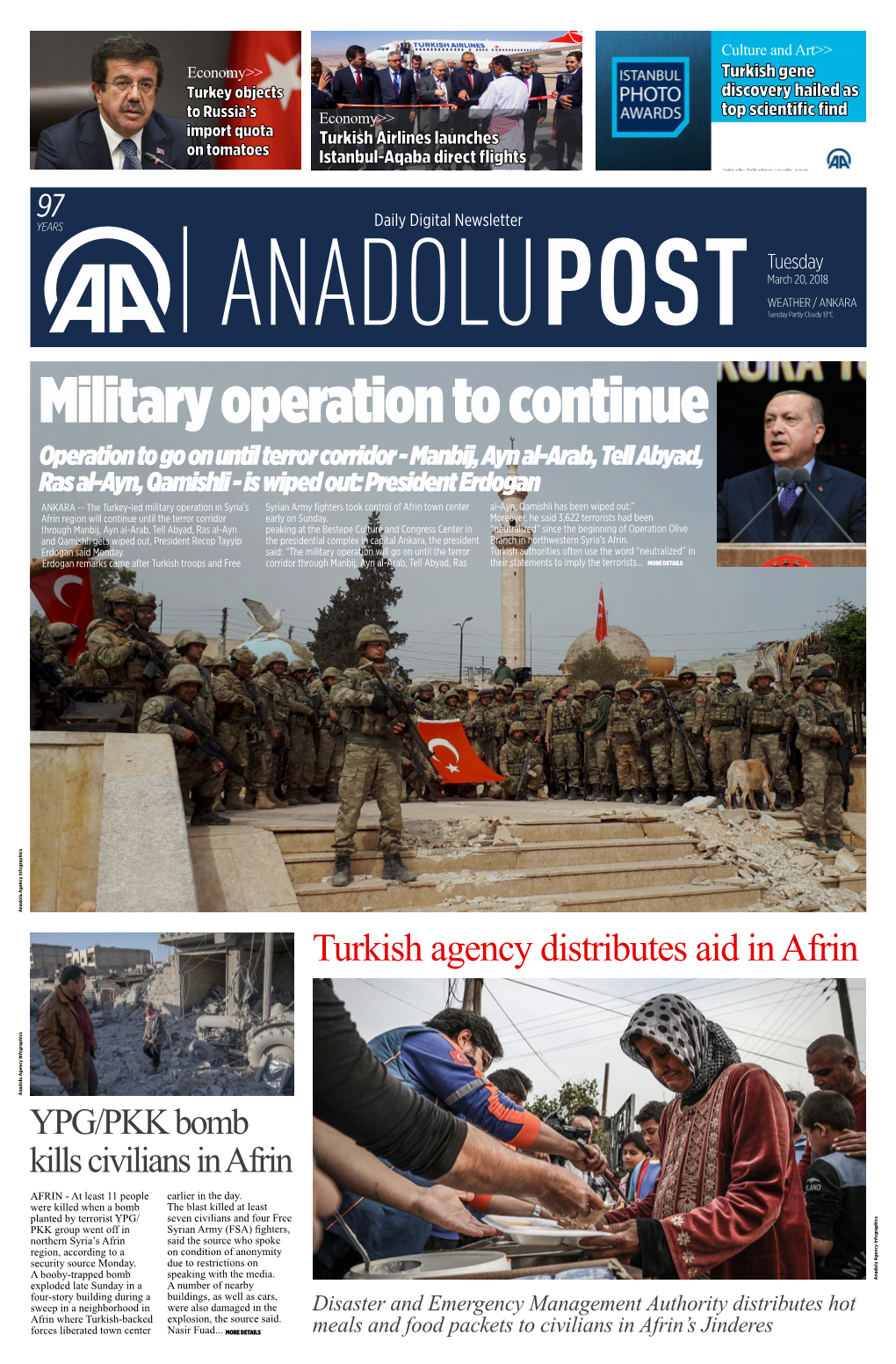 Turkish Agency Distributes Aid in Afrin Anadolu Agency Infographics Anadolu Agency YPG/PKK Bomb Kills Civilians in Afrin AFRIN - at Least 11 People Earlier in the Day