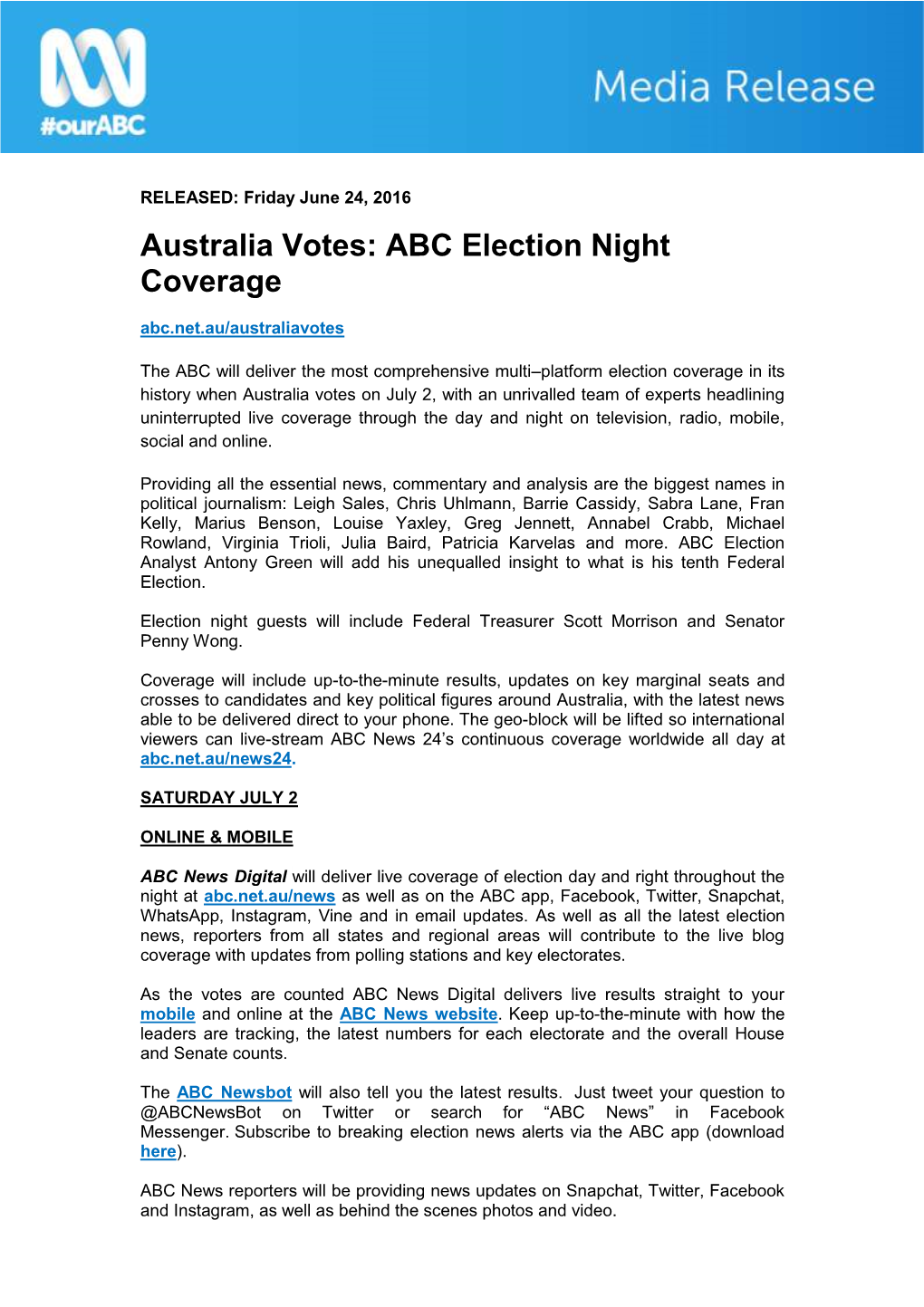 Australia Votes: ABC Election Night Coverage Abc.Net.Au/Australiavotes