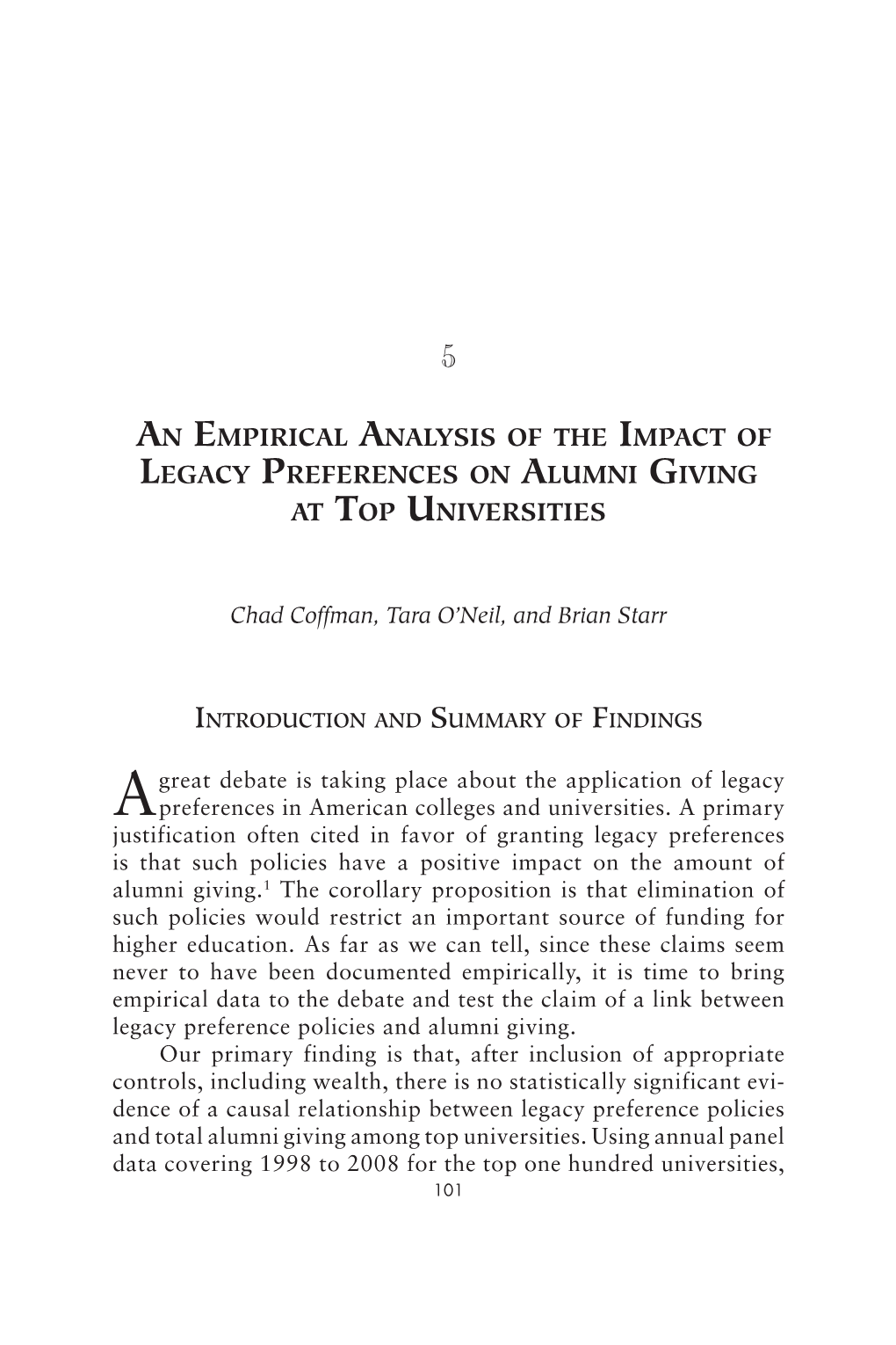 An Empirical Analysis of the Impact of Legacy Preferences on Alumni