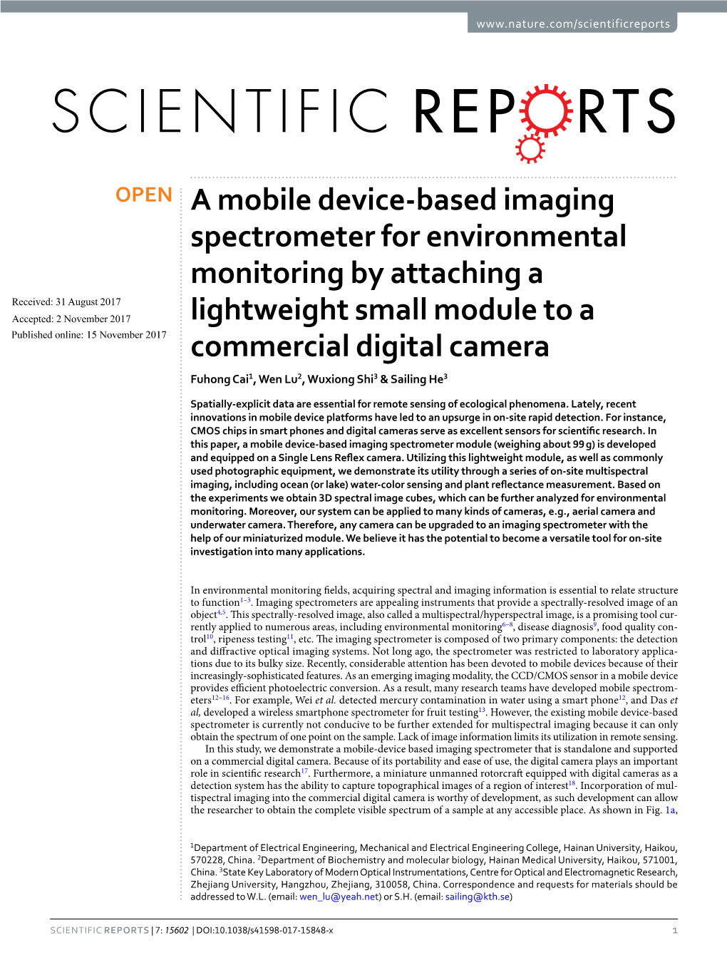 A Mobile Device-Based Imaging Spectrometer for Environmental