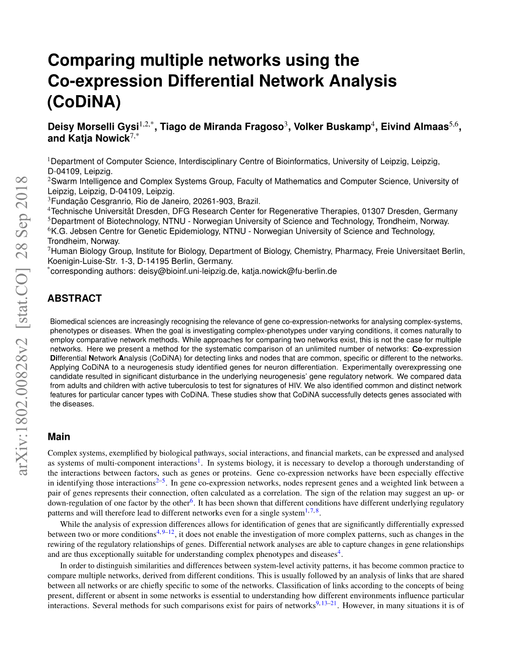 Comparing Multiple Networks Using the Co-Expression Differential Network Analysis (Codina)