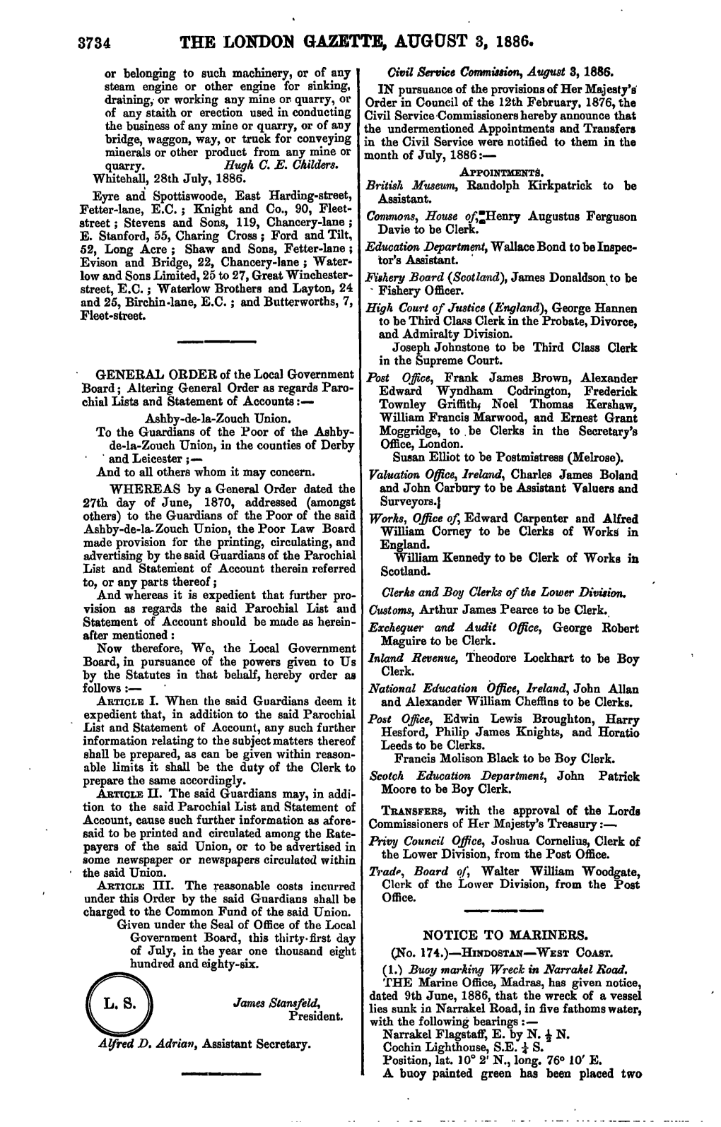 The London Gazette, Issue 25613, Page 3734