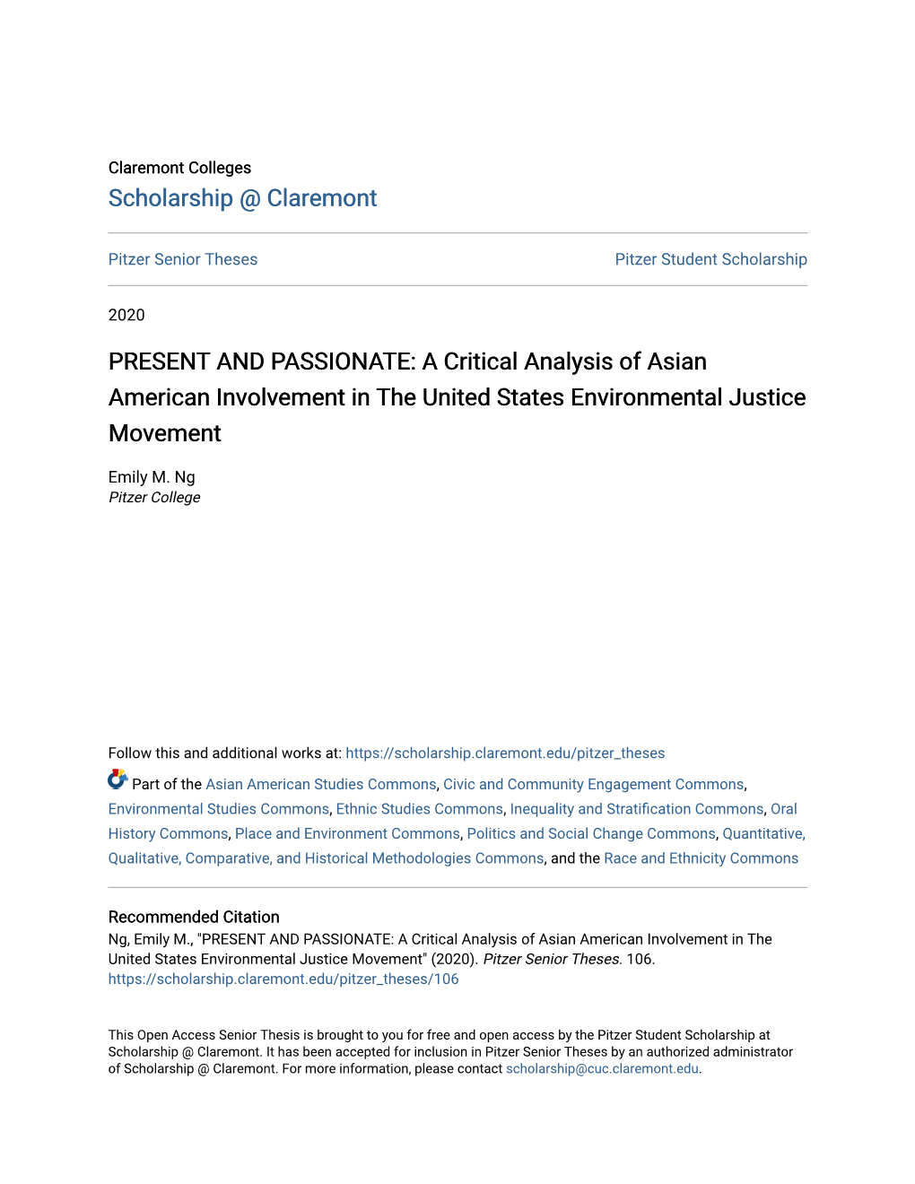 A Critical Analysis of Asian American Involvement in the United States Environmental Justice Movement