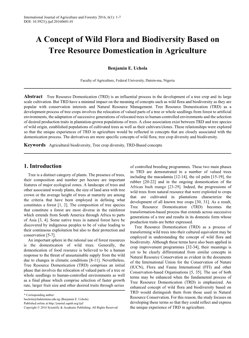 Agricultural Biodiversity, Tree Crop Diversity, TRD-Based Concepts