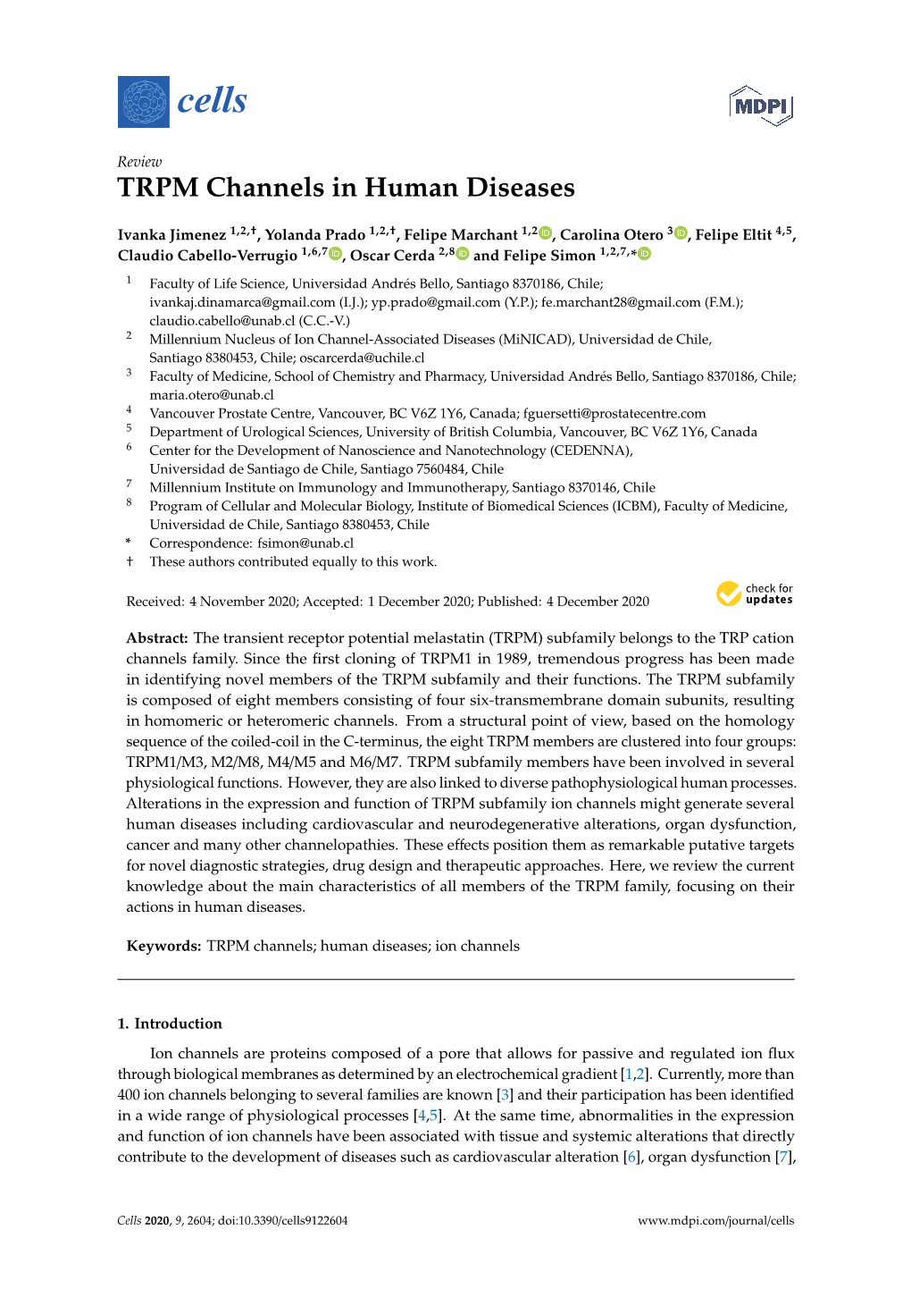 TRPM Channels in Human Diseases