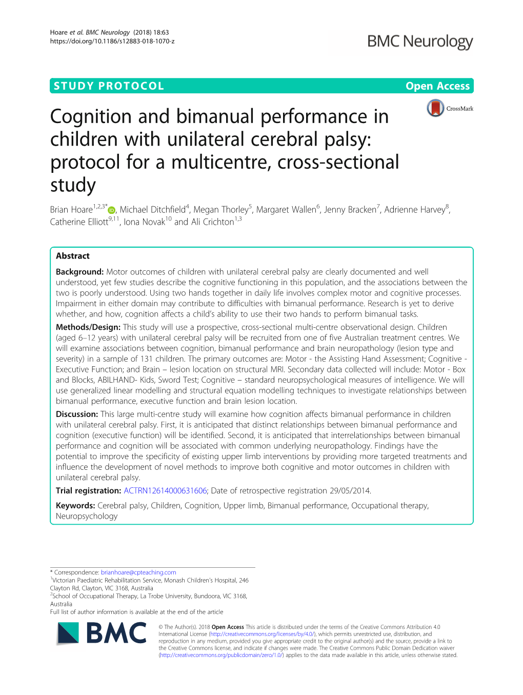 Cognition and Bimanual Performance in Children with Unilateral Cerebral