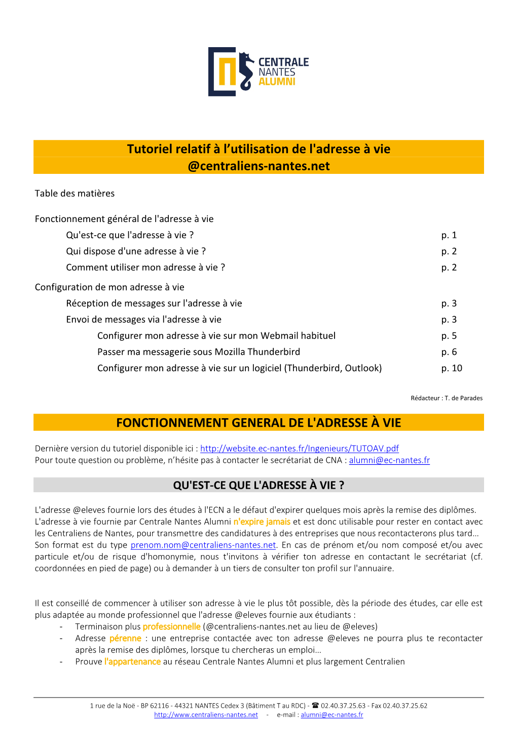 Tutoriel Relatif À L'utilisation De L'adresse À Vie @Centraliens-Nantes