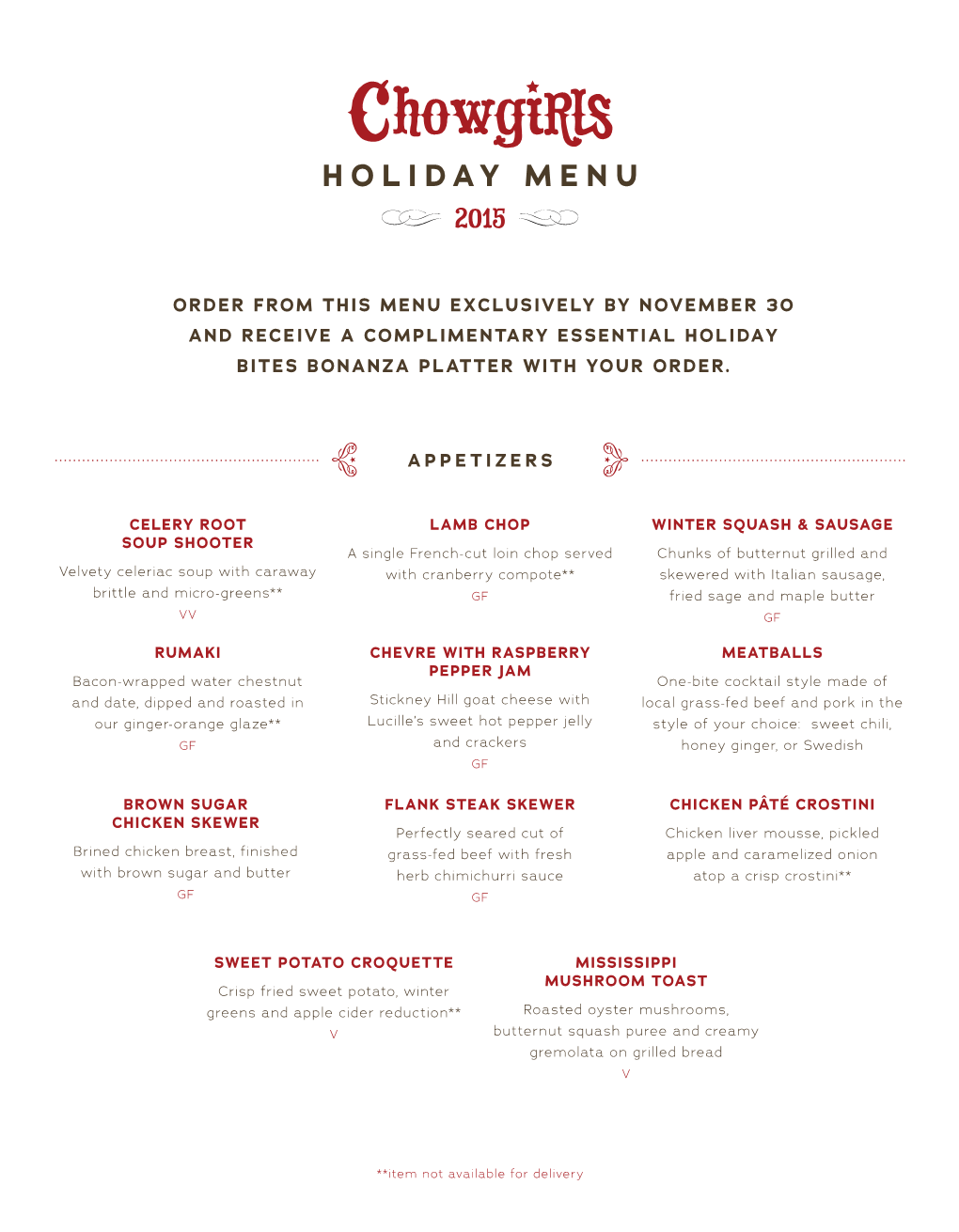 Holiday Menu 2015