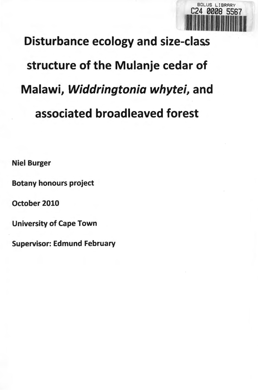 Disturbance Ecology and Size-Class Structure of the Mulanje Cedar of Malawi, Widdringtonia Whytei, and Associated Broadleaved Fo
