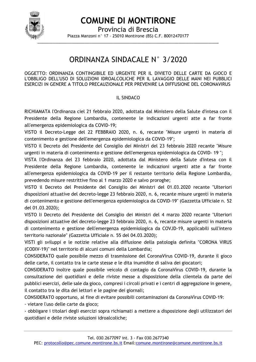 Ordinanza Contingibile Ed Urgente Per Il Divieto