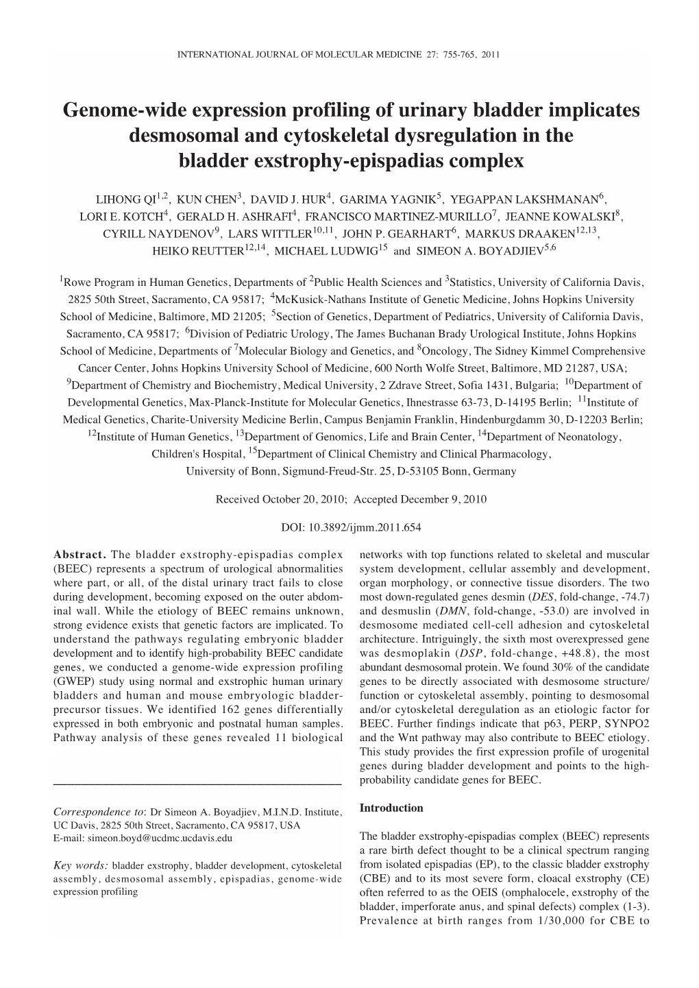 Genome-Wide Expression Profiling of Urinary Bladder Implicates Desmosomal and Cytoskeletal Dysregulation in the Bladder Exstrophy-Epispadias Complex