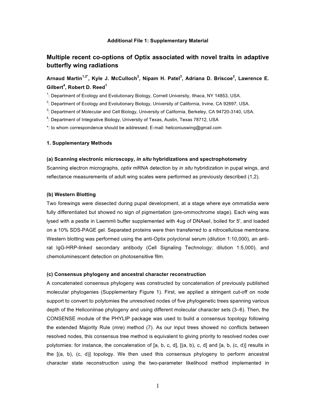 1 Multiple Recent Co-Options of Optix Associated with Novel Traits In