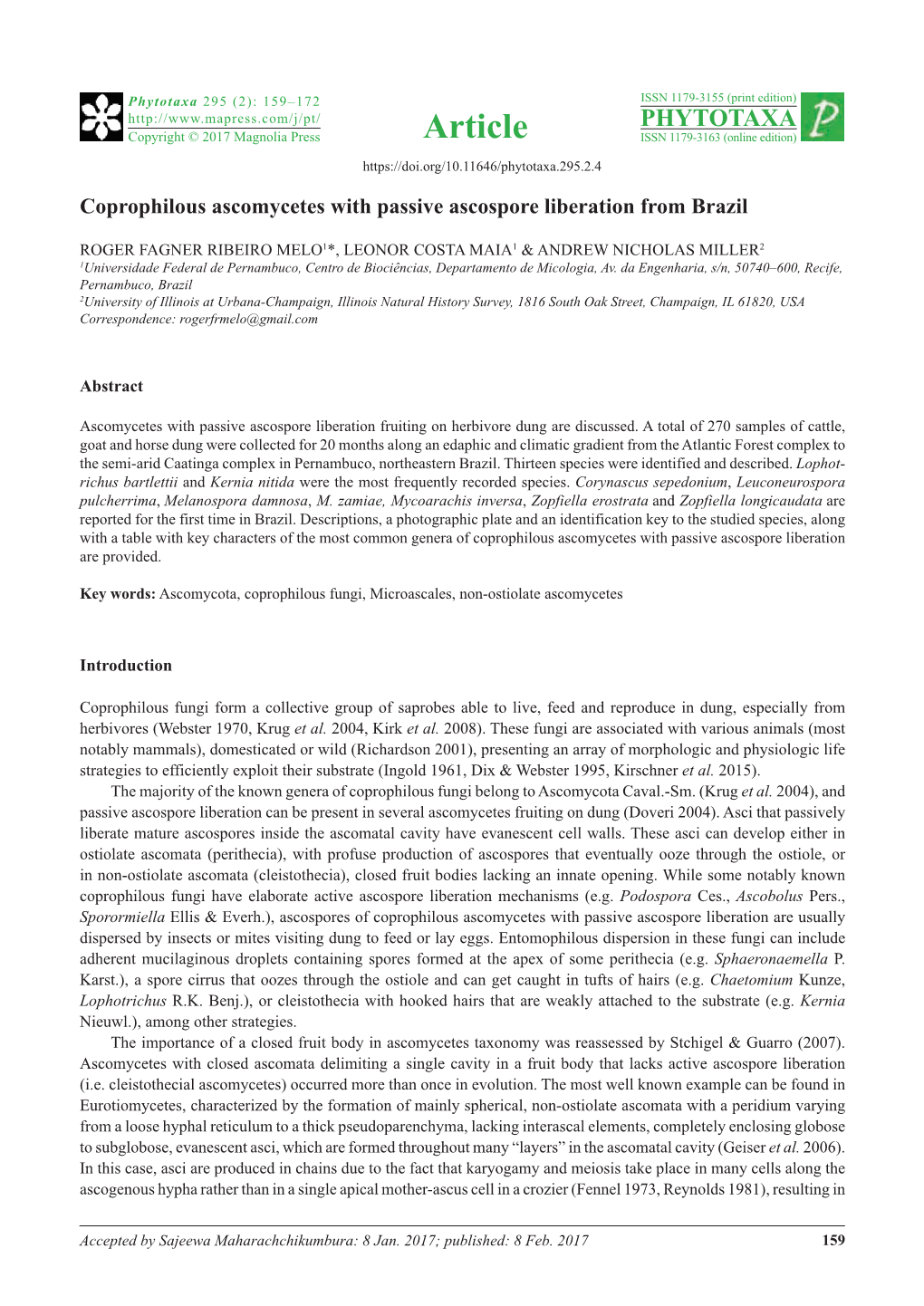 Coprophilous Ascomycetes with Passive Ascospore Liberation from Brazil