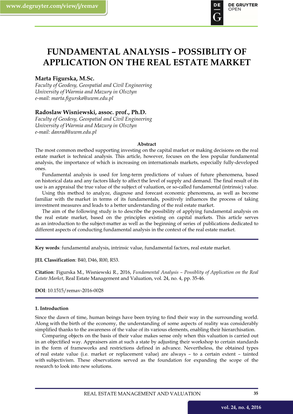 Fundamental Analysis – Possiblity of Application on the Real Estate Market