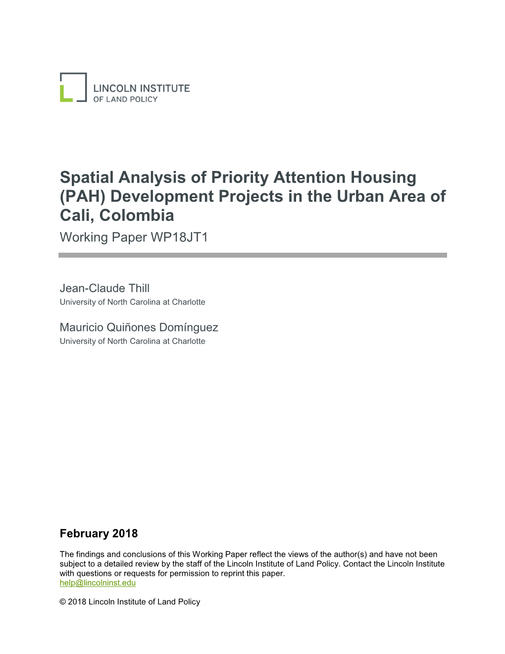 Spatial Analysis of Priority Attention Housing (PAH) Development Projects in the Urban Area of Cali, Columbia