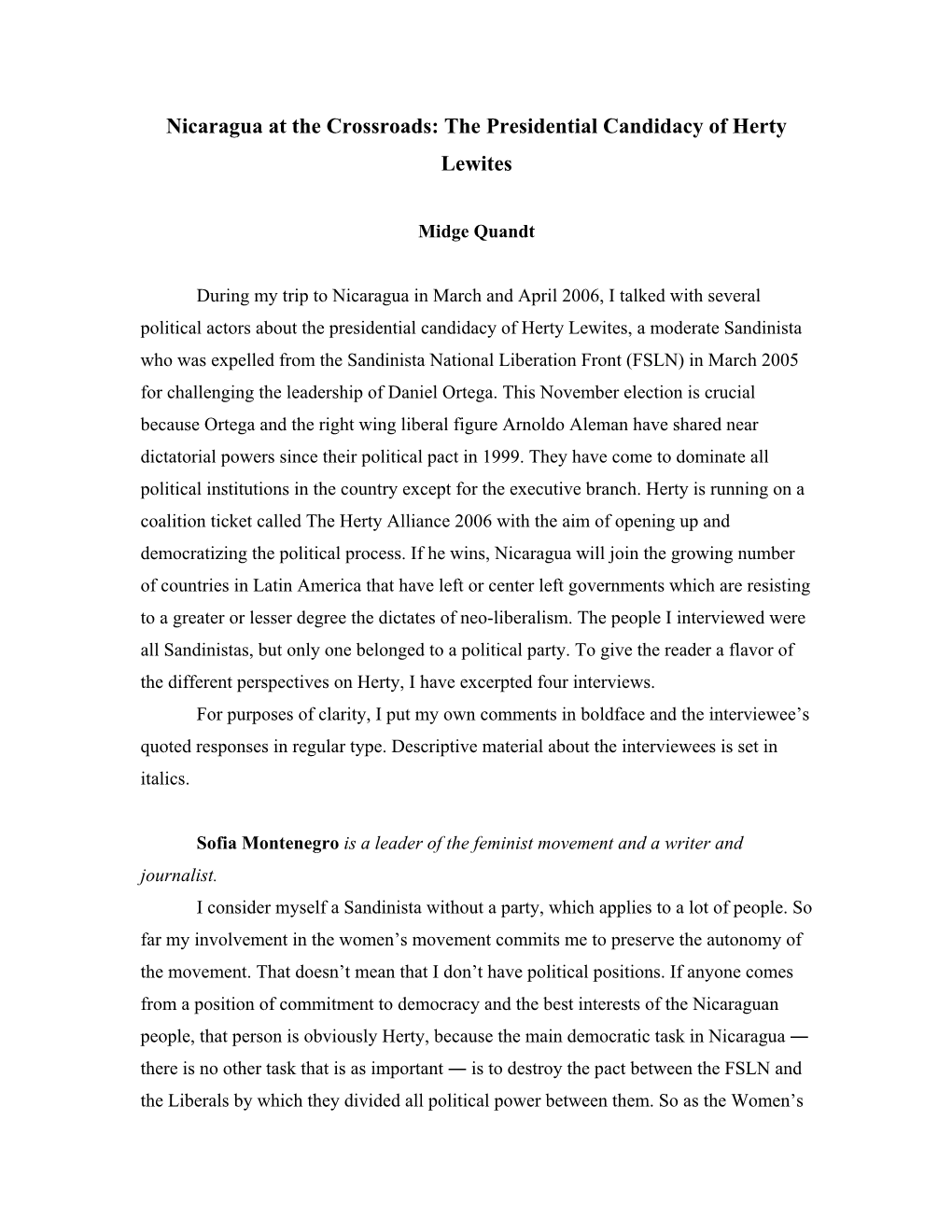 Nicaragua at the Crossroads: the Candidacy of Herty Lewites