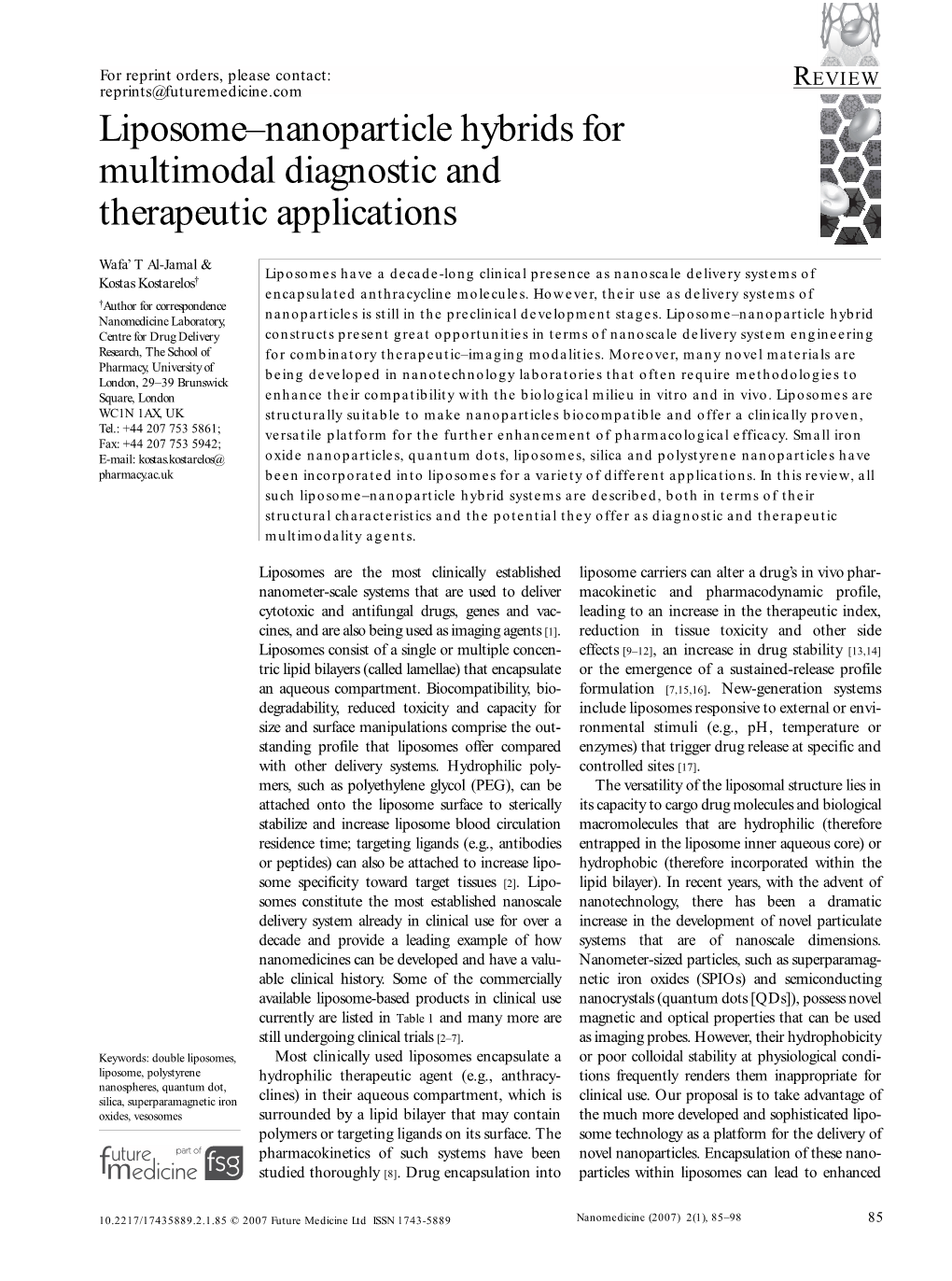 Liposome–Nanoparticle Hybrids for Multimodal Diagnostic and Therapeutic Applications