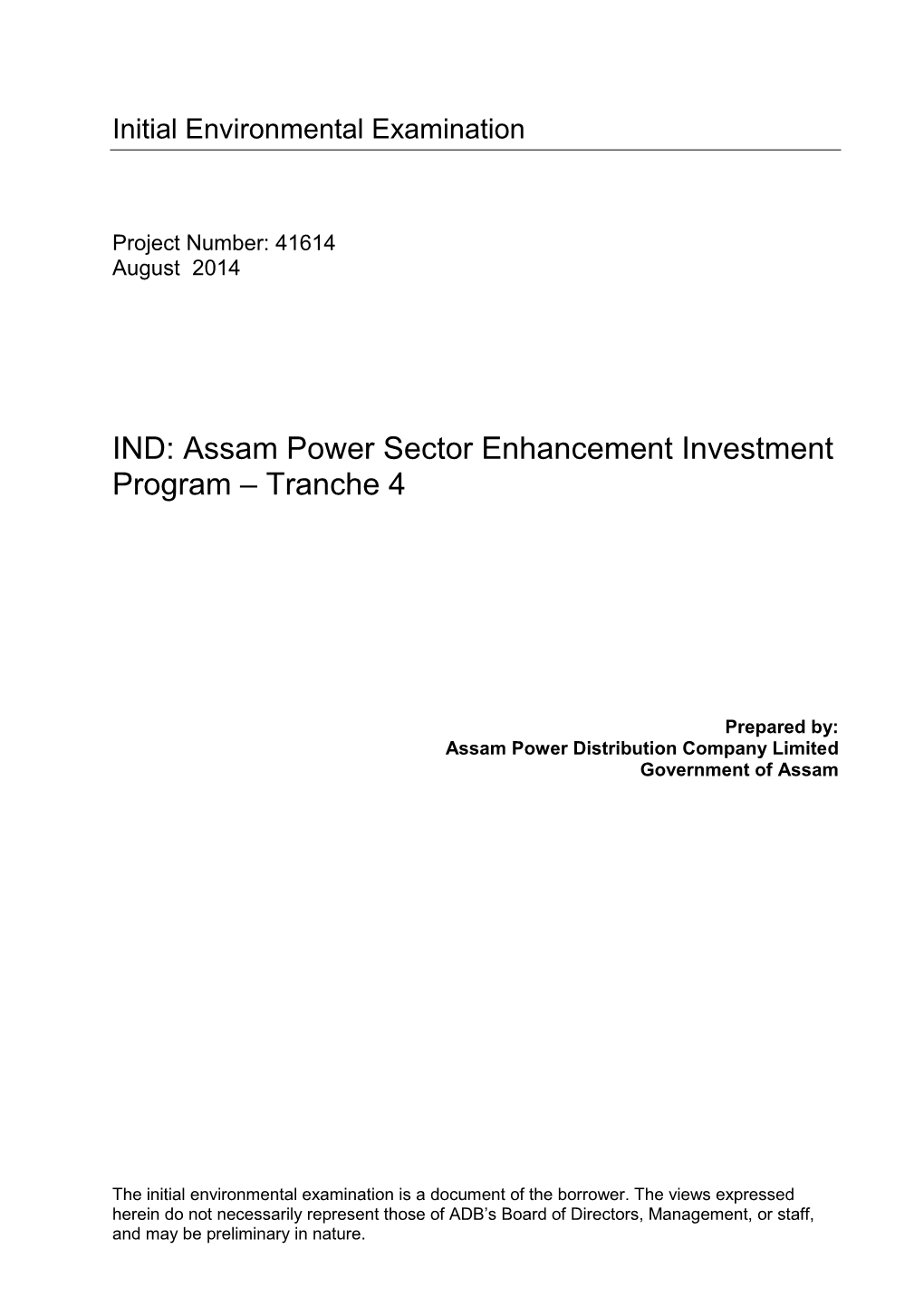 Assam Power Sector Enhancement Investment Program – Tranche 4