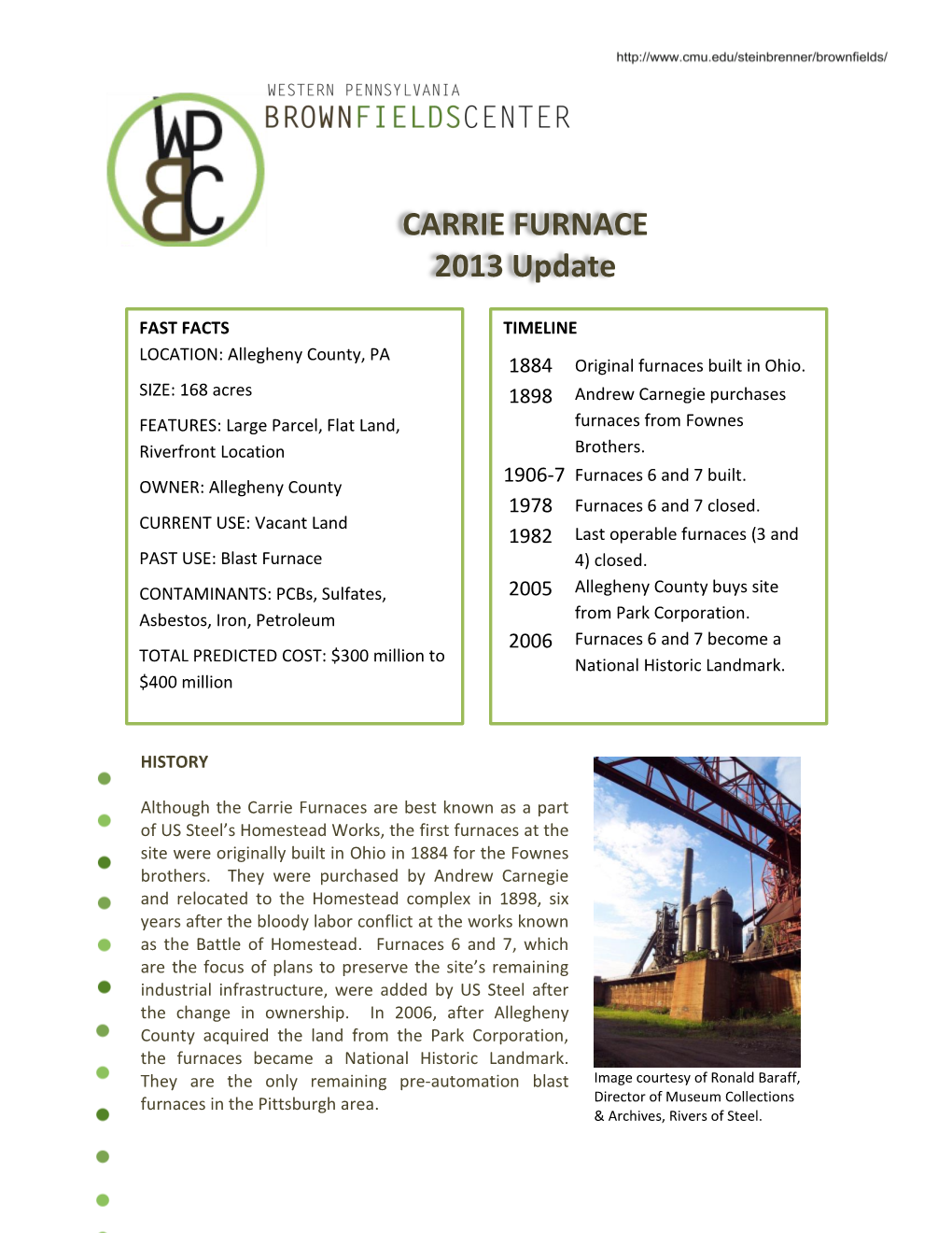 CARRIE FURNACE 2013 Update