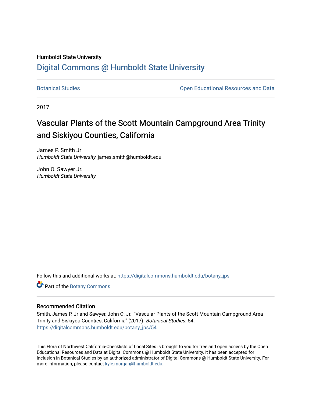 Vascular Plants of the Scott Mountain Campground Area Trinity and Siskiyou Counties, California