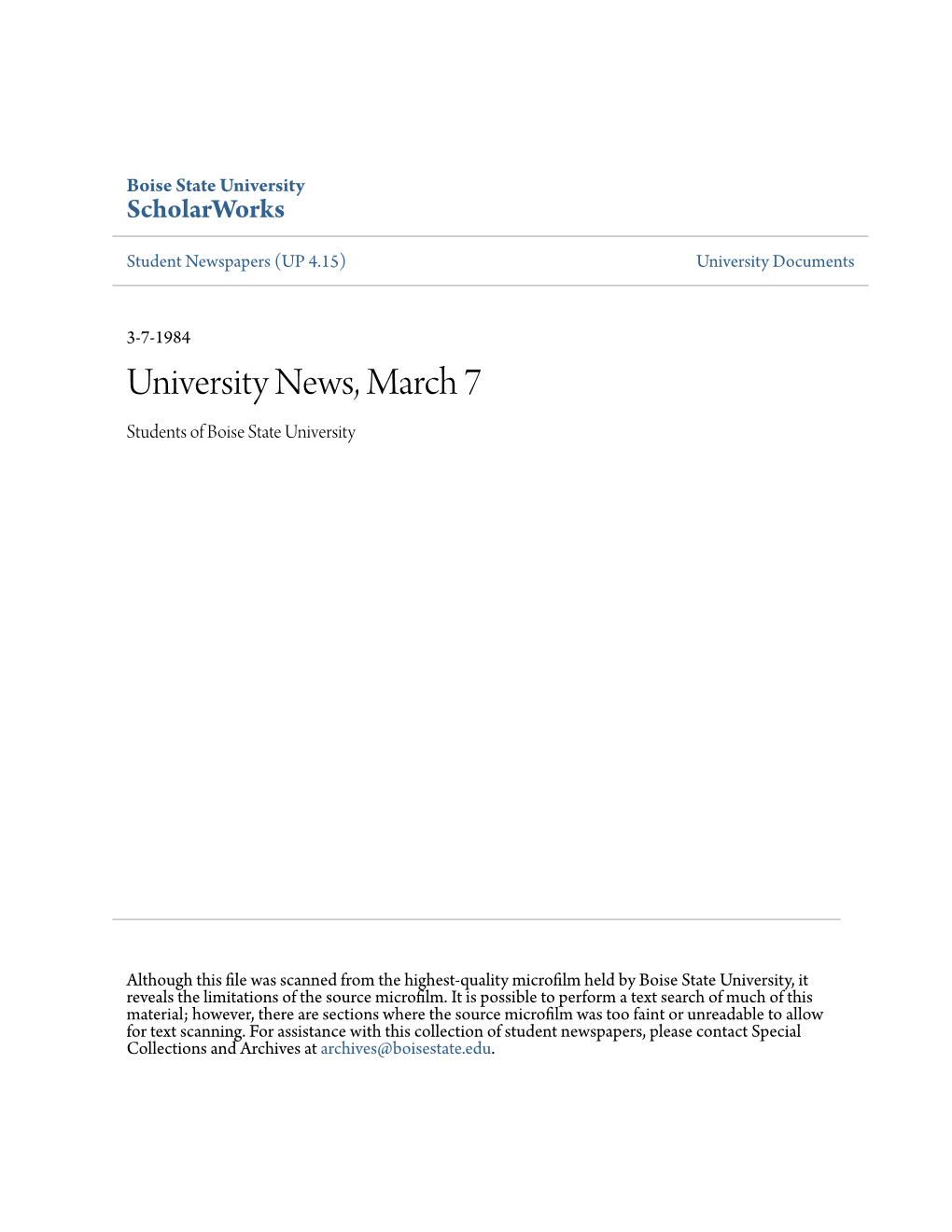 University News, March 7 Students of Boise State University