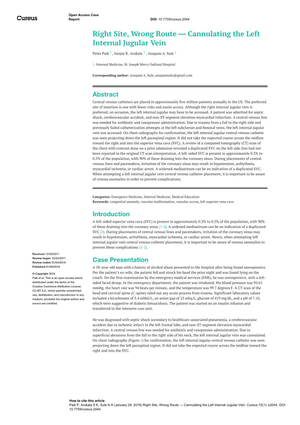 Right Site, Wrong Route ― Cannulating the Left Internal Jugular Vein