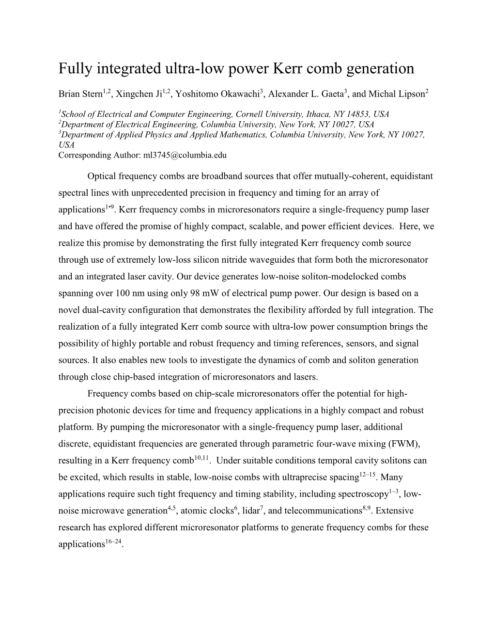 Fully Integrated Ultra-Low Power Kerr Comb Generation