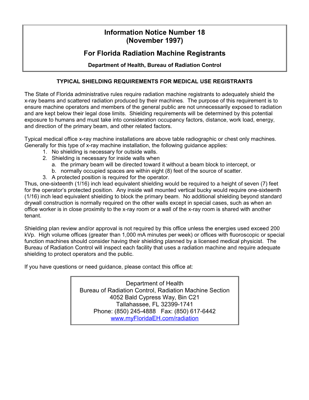 Typical Shielding Requirements for Medical Use Registrants