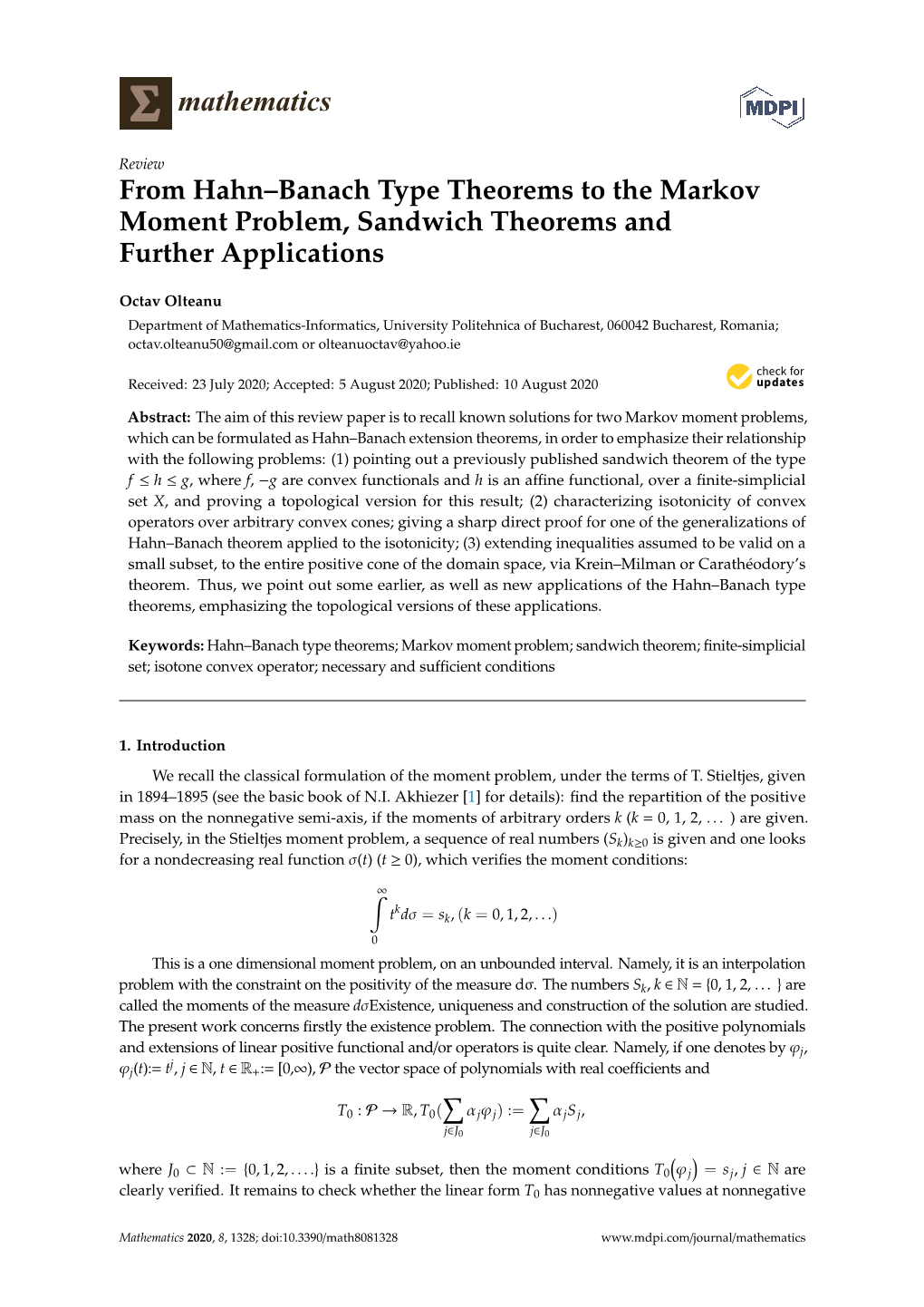 From Hahn–Banach Type Theorems to the Markov Moment Problem, Sandwich Theorems and Further Applications