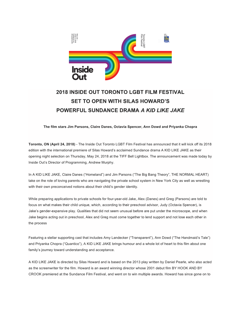 2018 Inside out Toronto Lgbt Film Festival Set to Open with Silas Howard’S Powerful Sundance Drama a Kid Like Jake