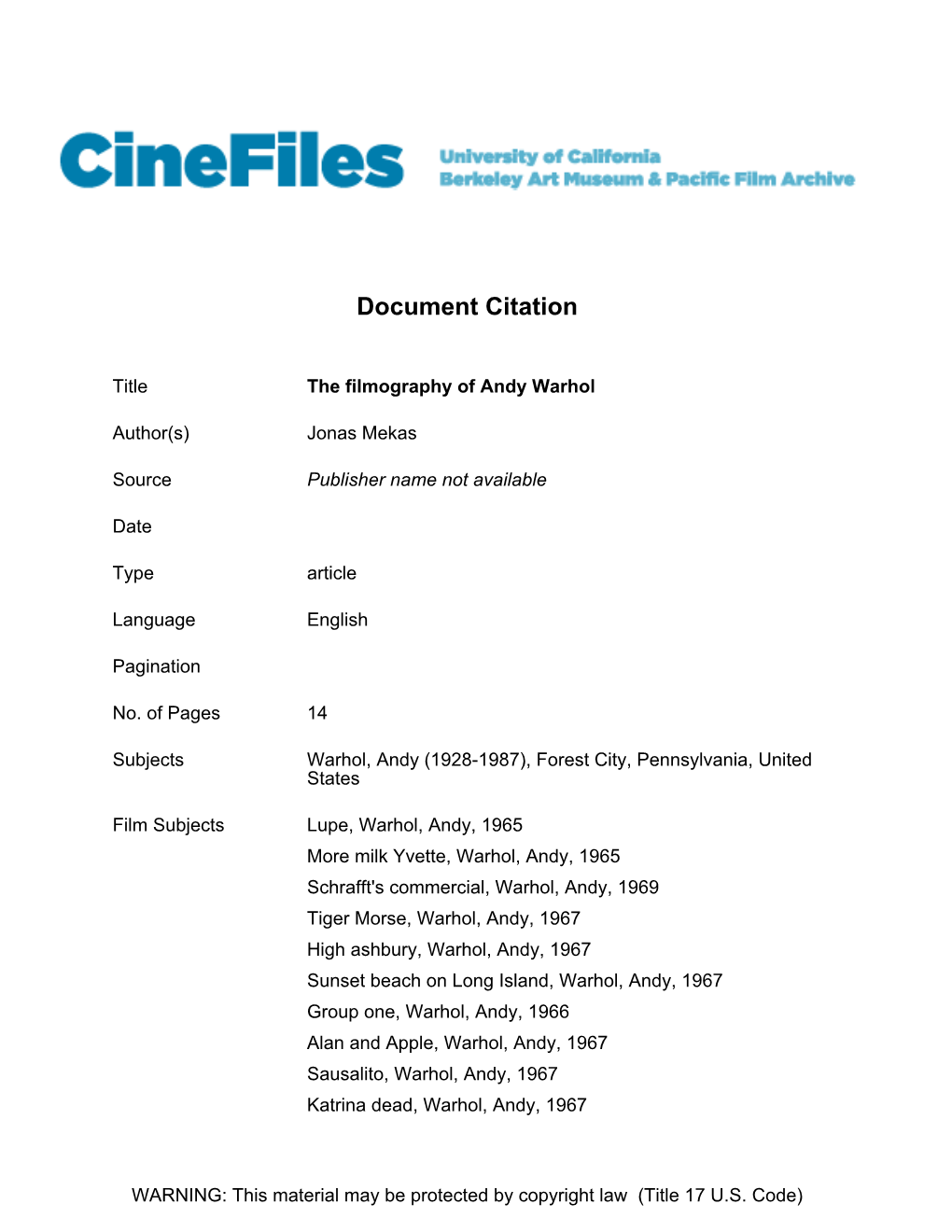 Cinefiles Document #7609