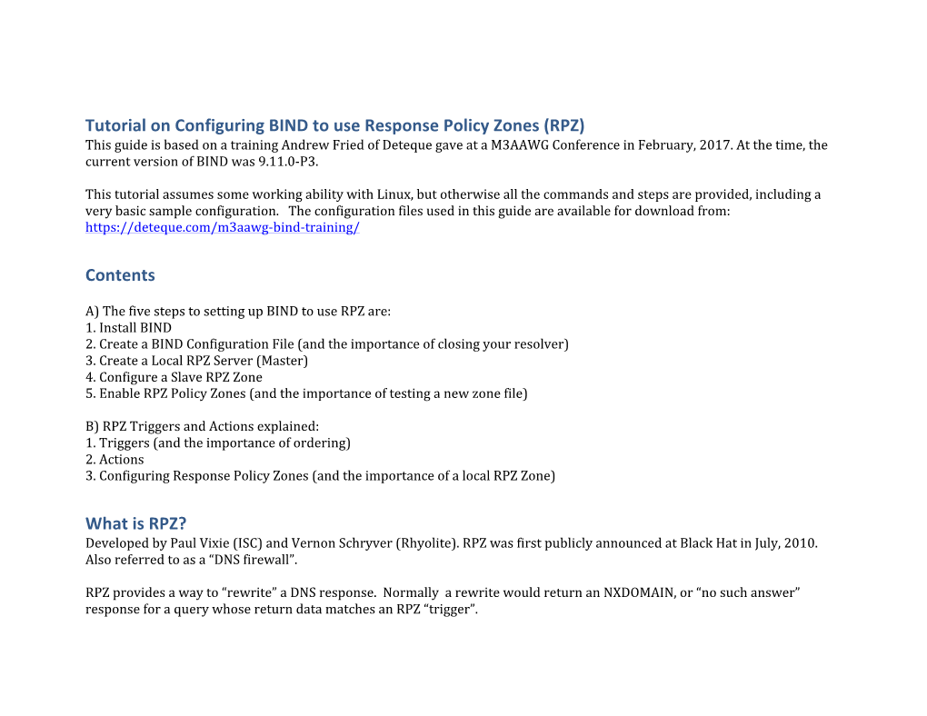 Tutorial on Configuring BIND to Use Response Policy Zones (RPZ