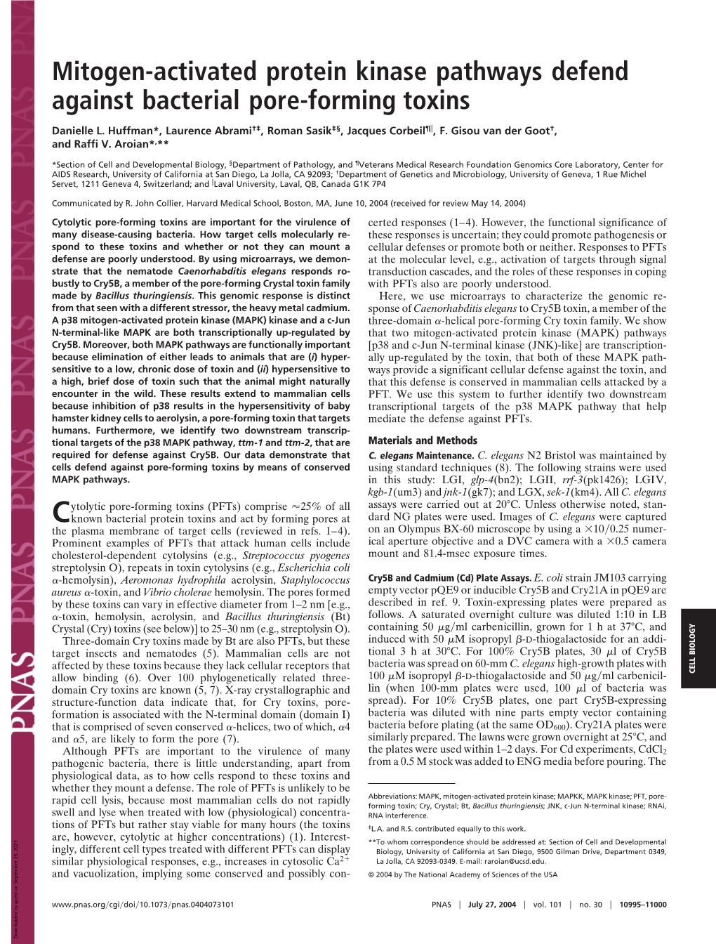 Mitogen-Activated Protein Kinase Pathways Defend Against Bacterial Pore-Forming Toxins