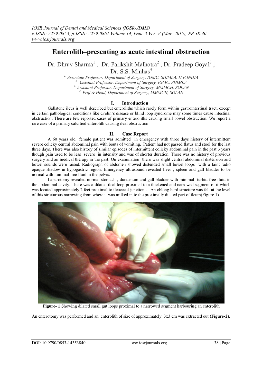 Enterolith–Presenting As Acute Intestinal Obstruction