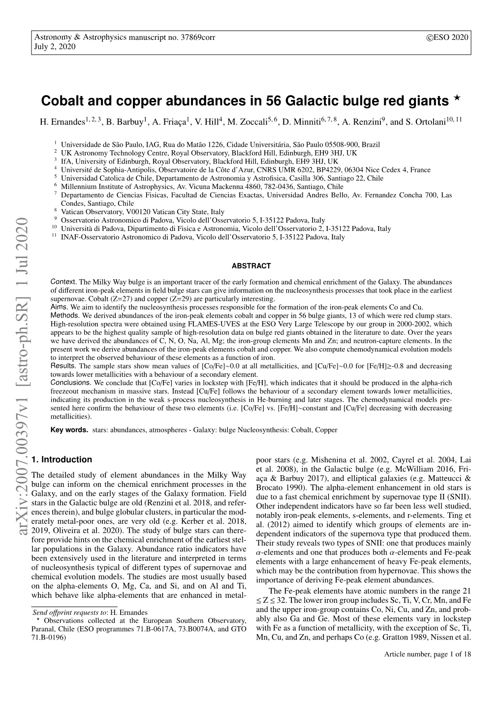 Cobalt and Copper Abundances in 56 Galactic Bulge Red Giants ? H