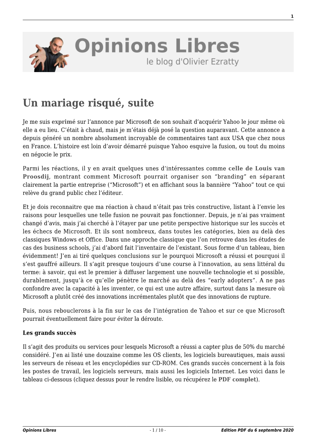 Opinions Libres - 1 / 10 - Edition PDF Du 6 Septembre 2020 2