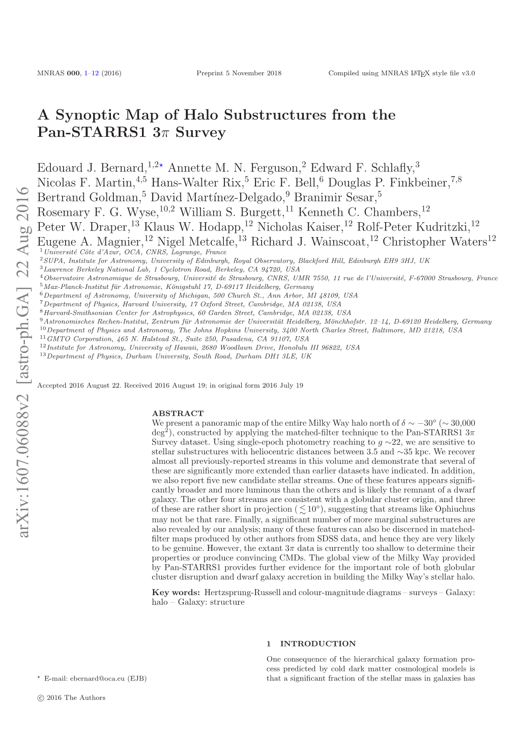 A Synoptic Map of Halo Substructures from the Pan-STARRS1 3\Pi\Survey