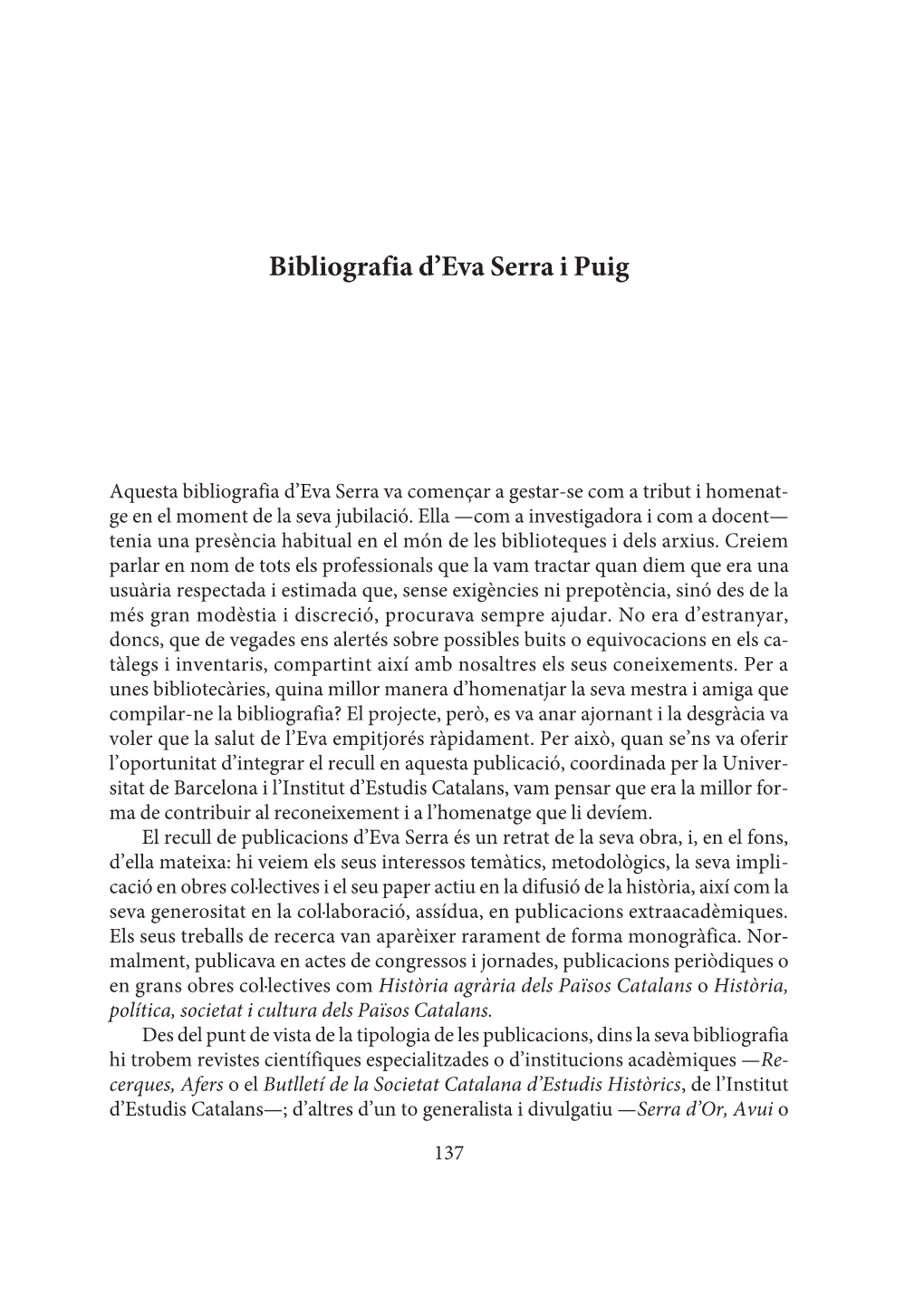 Bibliografia D'eva Serra I Puig