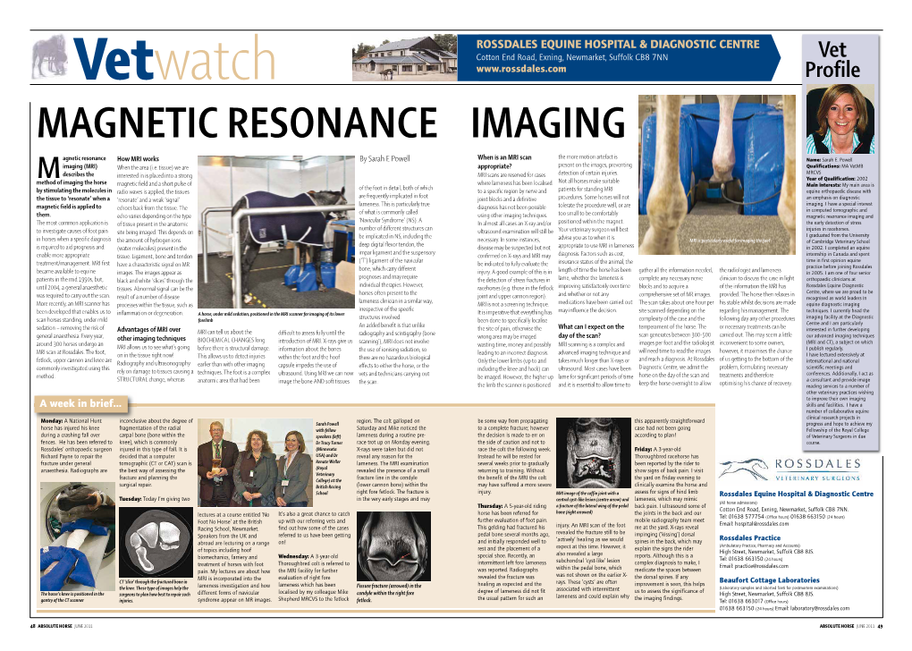 MAGNETIC RESONANCE IMAGING the More Motion Artefact Is Agnetic Resonance How MRI Works by Sarah E Powell When Is an MRI Scan Name: Sarah E