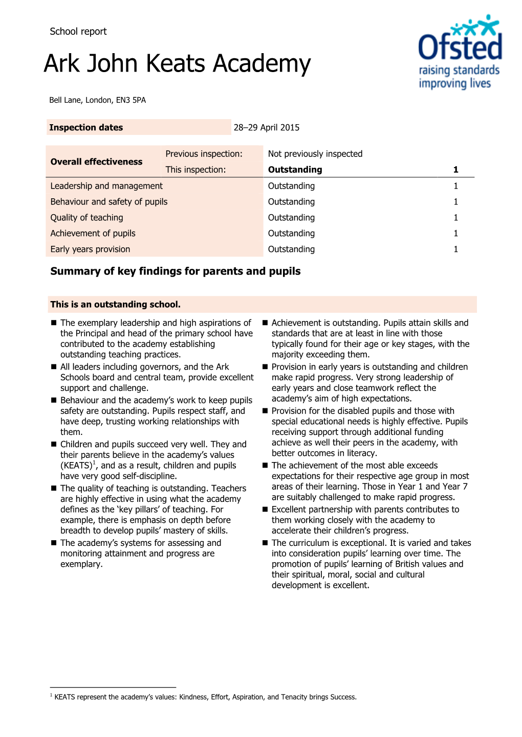 Inspection Report: Ark John Keats Academy, 28–29 April 2015 2 of 11