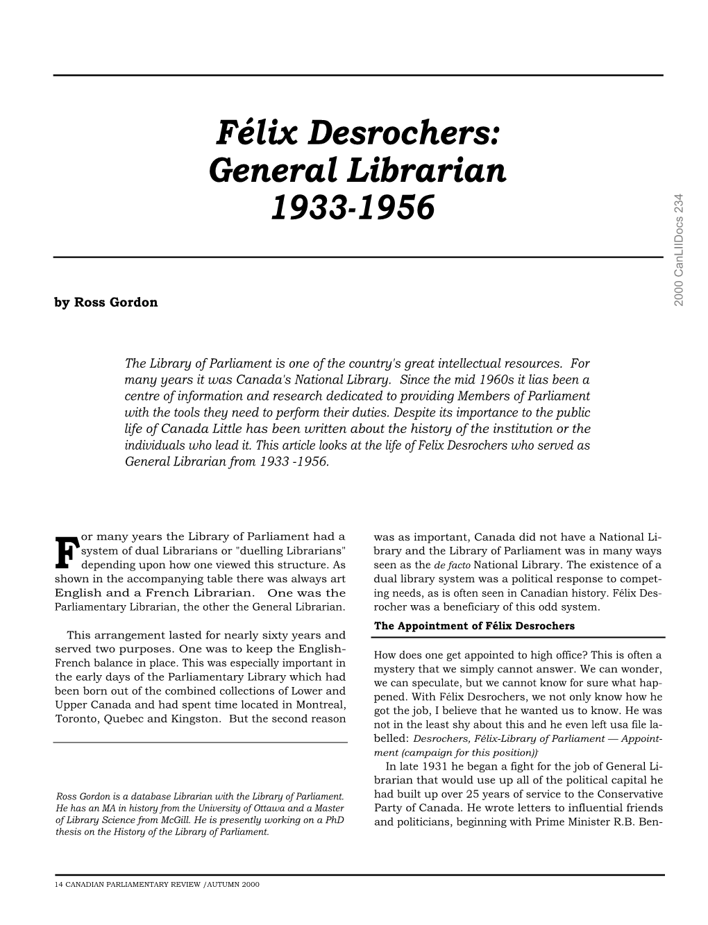 Félix Desrochers: General Librarian 1933-1956