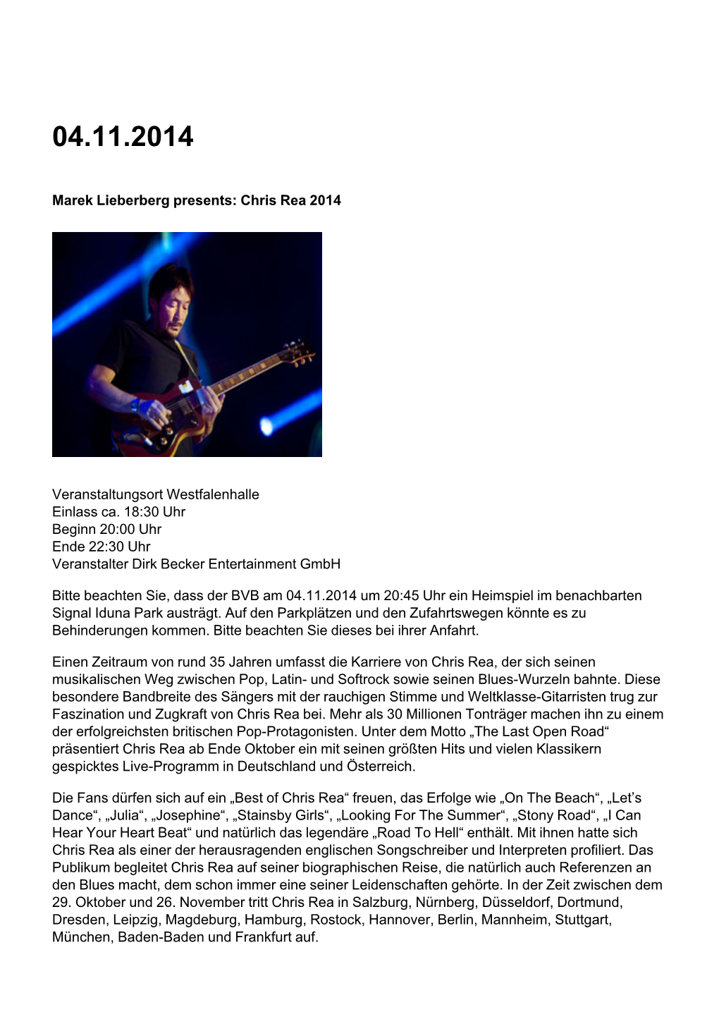 Marek Lieberberg Presents: Chris Rea 2014