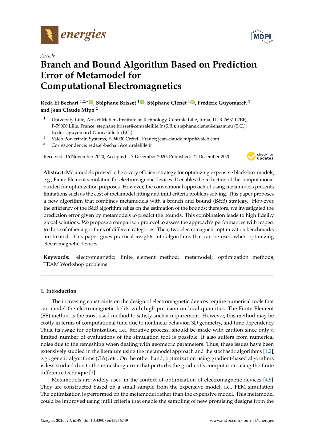 Branch and Bound Algorithm Based on Prediction Error of Metamodel for Computational Electromagnetics