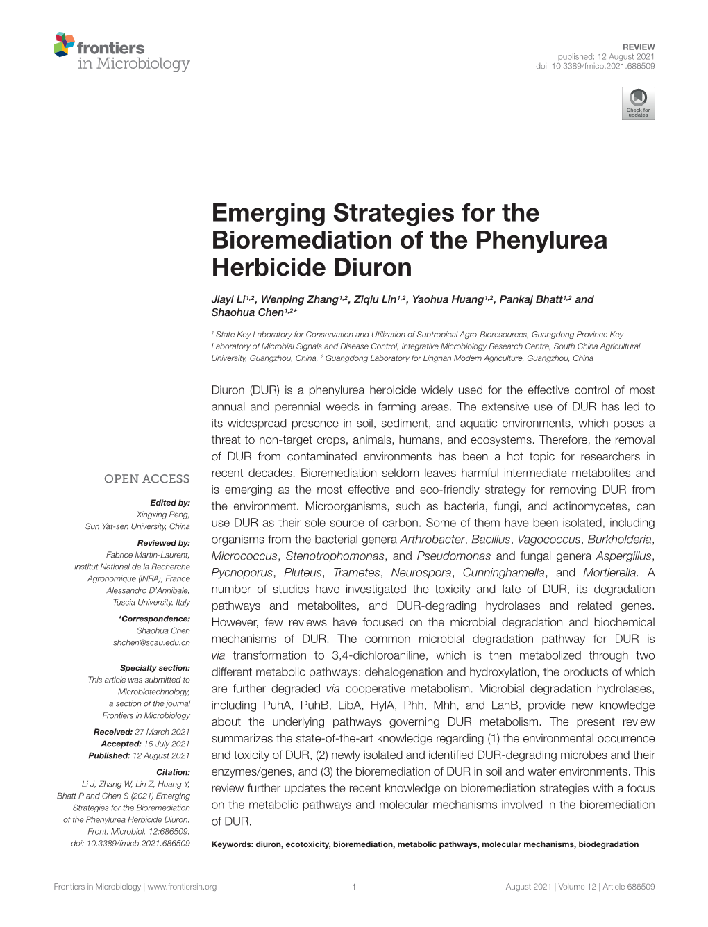 Emerging Strategies for the Bioremediation of the Phenylurea Herbicide Diuron