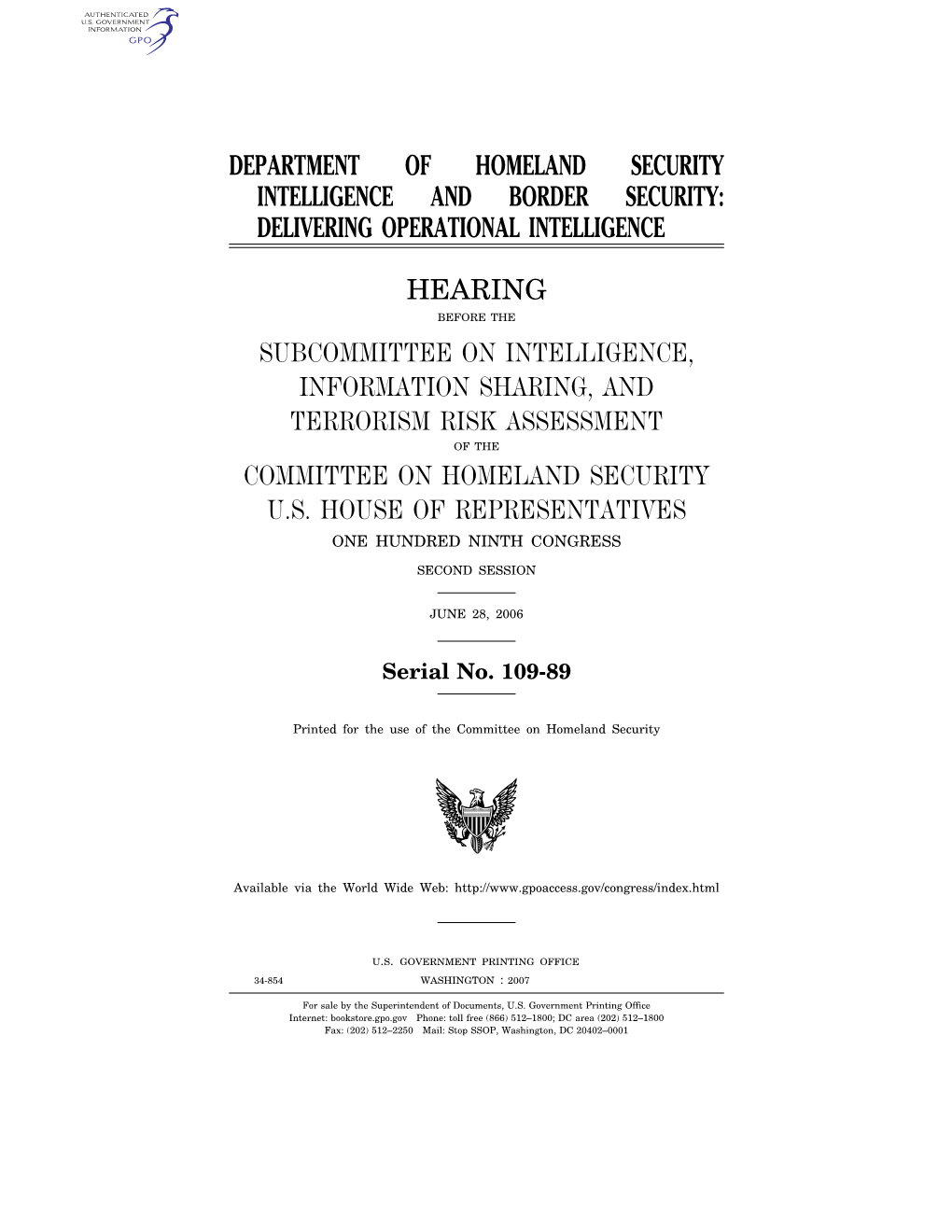 Department of Homeland Security Intelligence and Border Security: Delivering Operational Intelligence